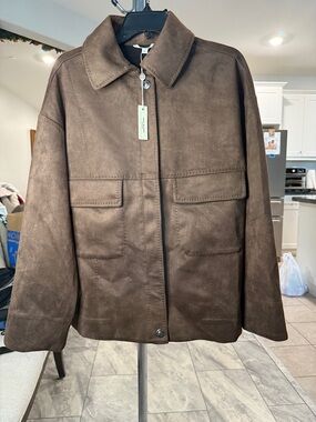 Sequoia Brown Suede-Look Button-Front Jacket